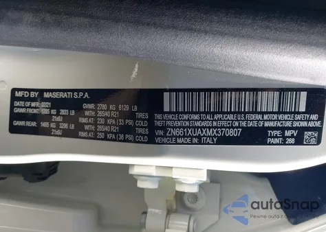 2021 Maserati Levante z USA, uszkodzony, nr VIN ZN661XUAXMX370807